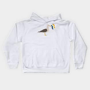 Seagull Holding Aroace Pride Flag Kids Hoodie